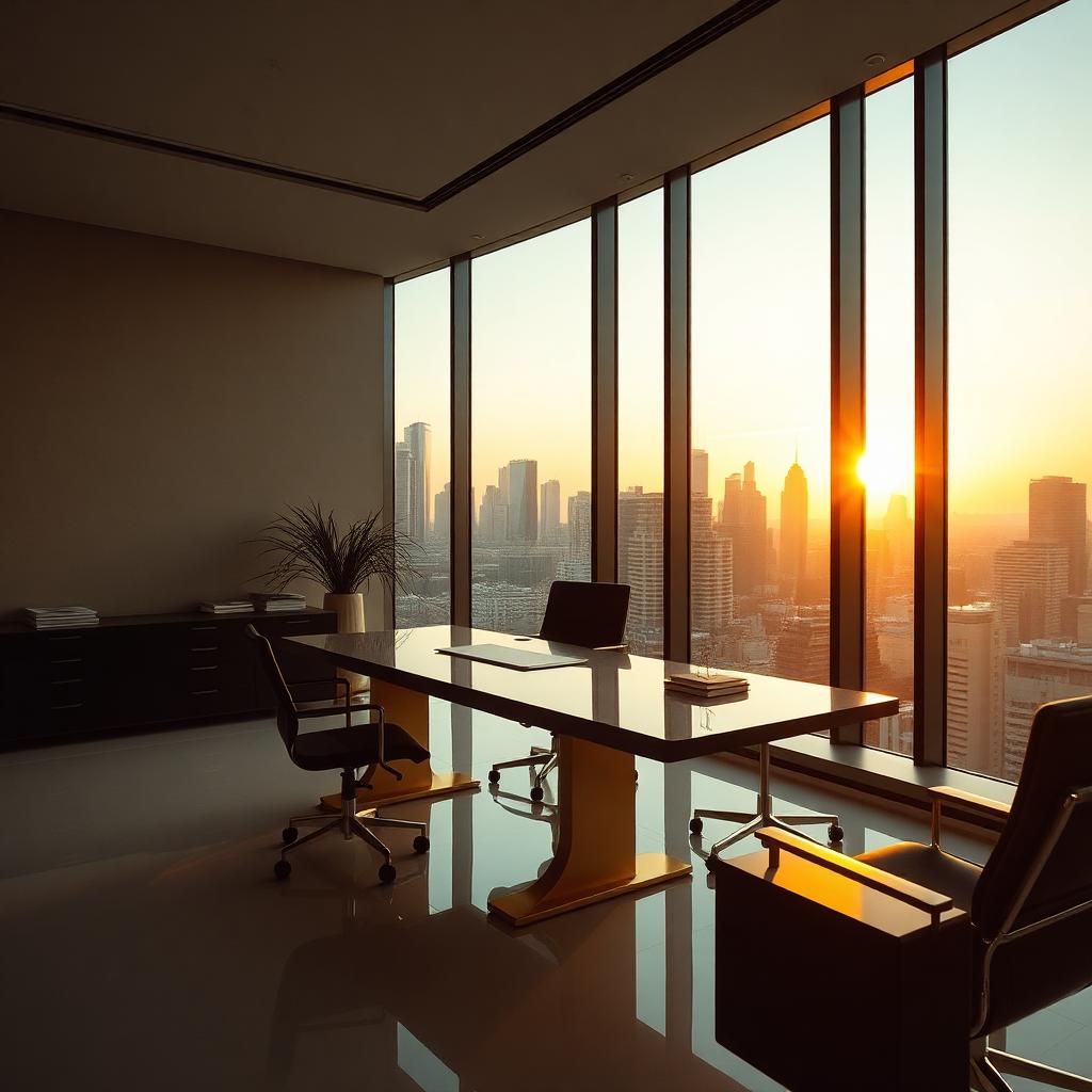 Modern executive office at golden hour